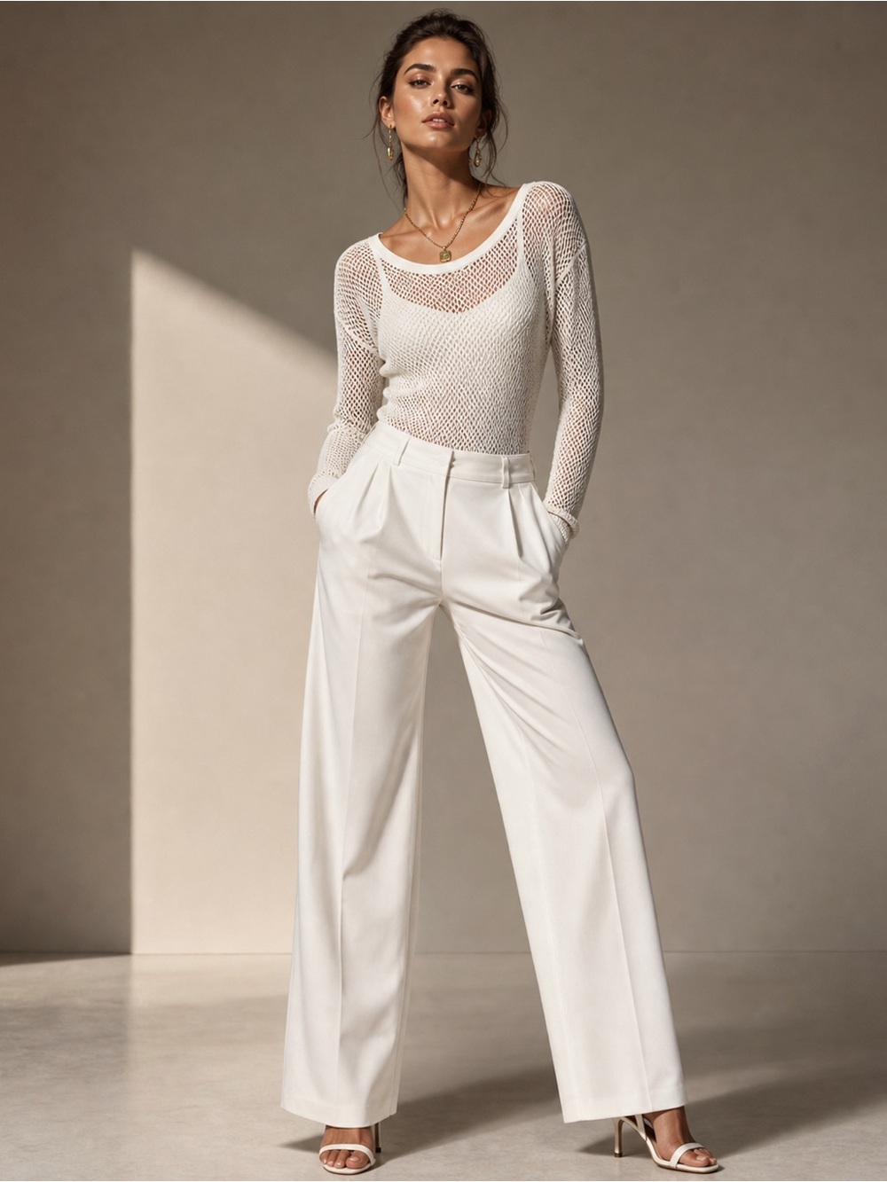 Gilbert White Mesh Long Sleeve textured Minimalist Top